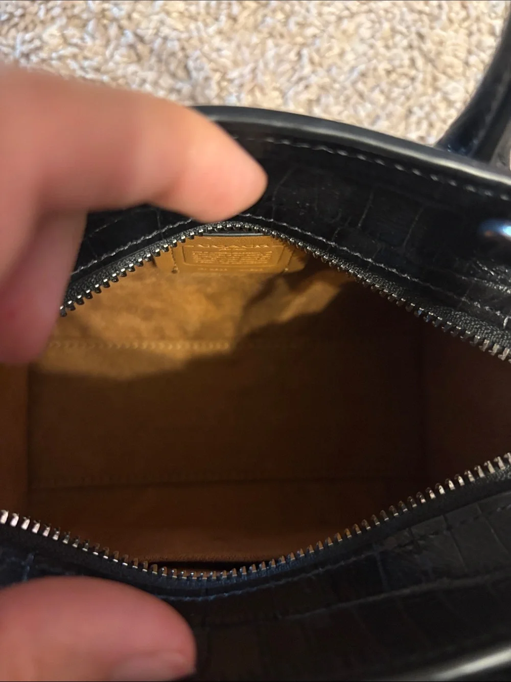Coach Black Croc-Embossed Mini Katy Satchel